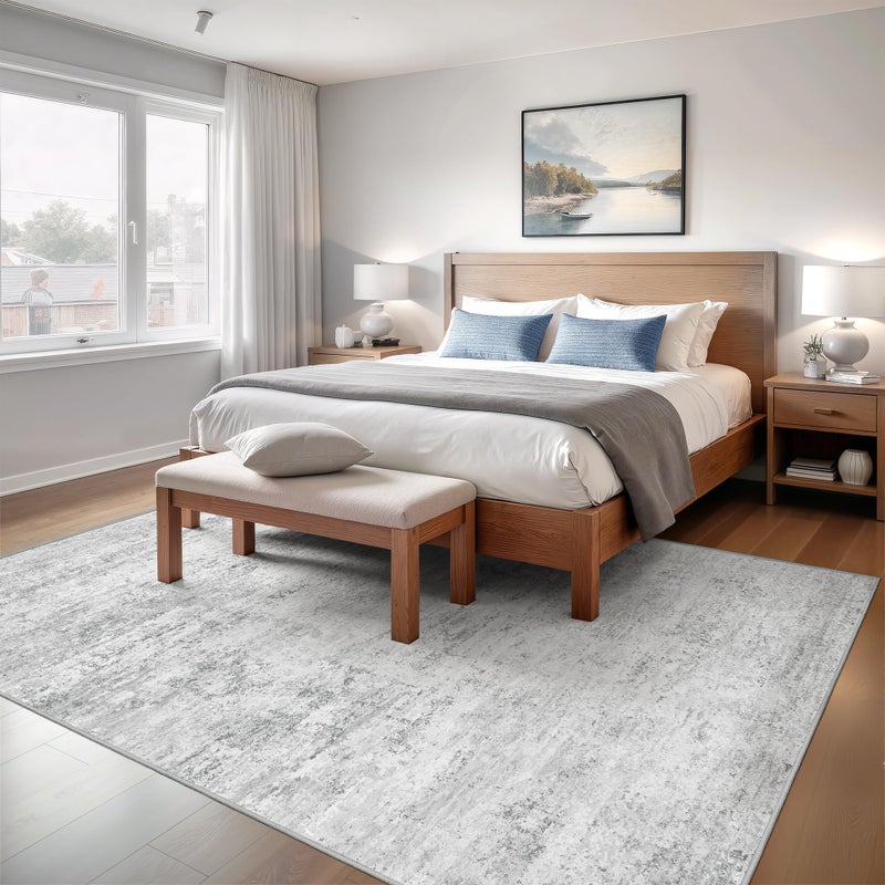 Art&Tuft Washable Rugs 5x7 - Stain Resistant Anti-Slip Backing Abstract 5x7 Area Rugs for Living Room, Foldable Machine Washable Area Rug(5'x7', Grey) - Image 4