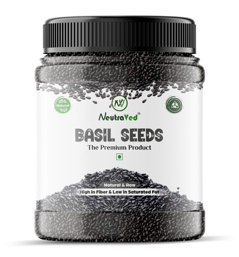 NeutraVed Sabja Seeds – 500g Jar Whole Basil Seeds for Eating, Falooda, Drinks, Smoothies, Desserts | Seed & Dry Fruits Mix - Image 1
