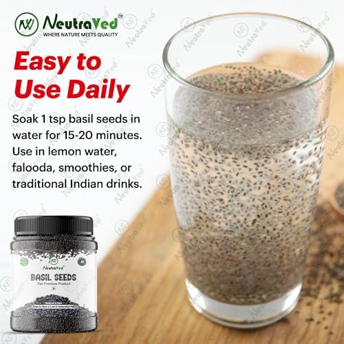 NeutraVed Sabja Seeds – 500g Jar Whole Basil Seeds for Eating, Falooda, Drinks, Smoothies, Desserts | Seed & Dry Fruits Mix - Image 3