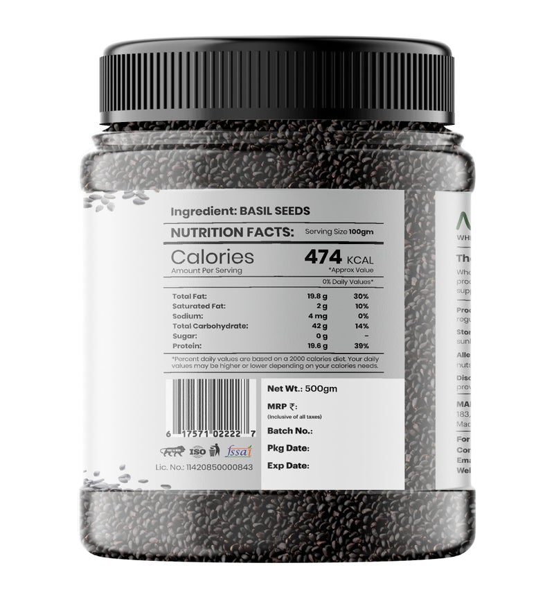 NeutraVed Sabja Seeds – 500g Jar Whole Basil Seeds for Eating, Falooda, Drinks, Smoothies, Desserts | Seed & Dry Fruits Mix - Image 5
