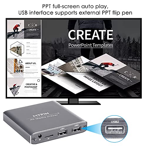 Mypin 4K Media Player with Remote Control, Digital MP4 Player for 8TB HDD/USB Drive/TF Card/H.265 MP4 PPT MKV AVI Support HDMI/AV/Optical Out and USB Mouse/Keyboard-HDMI up to 7.1 Surround Sound (Grey) - Image 5