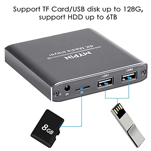 Mypin 4K Media Player with Remote Control, Digital MP4 Player for 8TB HDD/USB Drive/TF Card/H.265 MP4 PPT MKV AVI Support HDMI/AV/Optical Out and USB Mouse/Keyboard-HDMI up to 7.1 Surround Sound (Grey) - Image 3