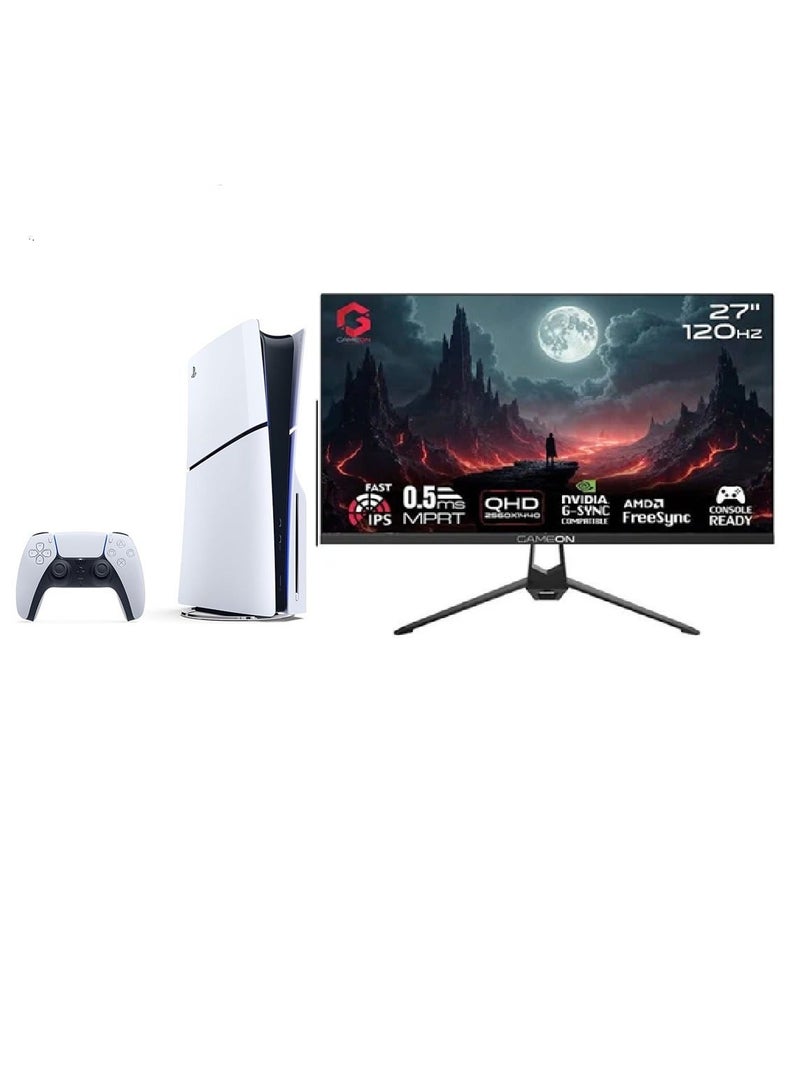Sony PS5 QHD Gamer Bundle - 27” QHD 120Hz 0.5ms IPS Gaming Monitor + PlayStation 5 Digital Edition (UAE Version) - Image 1