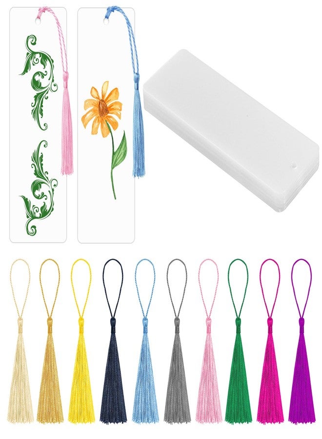 SBYURE 50 Clear Bookmark Blanks with Colorful Tassels, Rectangle Bookmarks Bulk for DIY Crafts, Gift Tags (50) - Image 1
