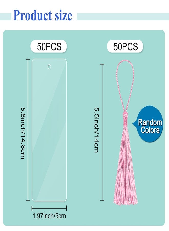 SBYURE 50 Clear Bookmark Blanks with Colorful Tassels, Rectangle Bookmarks Bulk for DIY Crafts, Gift Tags (50) - Image 2