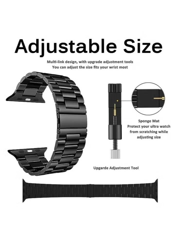 Compatible Apple Watch Straps 42mm 44mm 45mm 49mm, Stainless Steel iWatch Band with Case for Apple Watch Series 8/7/6/5/4/3/2/1/SE/SE2/Ultra - Image 3
