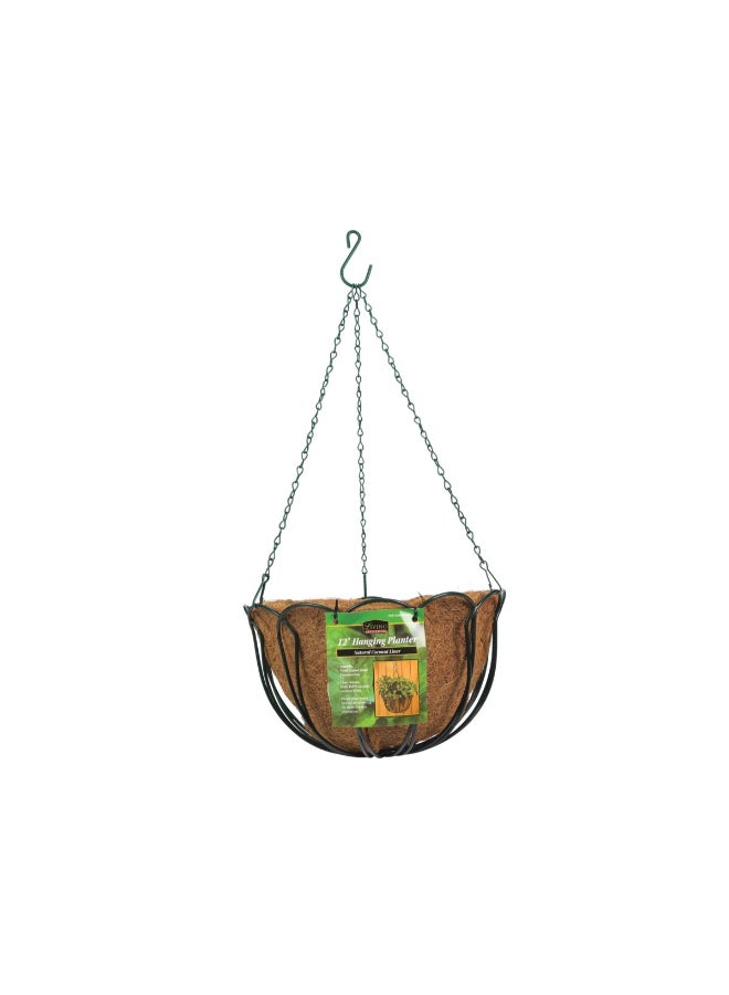 Panacea Natural Coconut Liner Round Hanging Planter Brown and Black 12 Inch 88500 