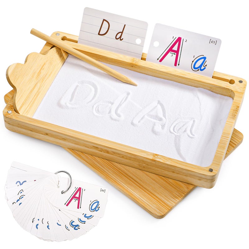 Nagpew Sand Tray for Kids Montessori Sand Therapy Tray with Lid Bamboo Writing Play Toy Learning Tool for Writing Letters Numbers Drawing Classroom Preschool Must Have - Image 3