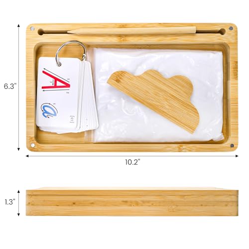Nagpew Sand Tray for Kids Montessori Sand Therapy Tray with Lid Bamboo Writing Play Toy Learning Tool for Writing Letters Numbers Drawing Classroom Preschool Must Have - Image 5