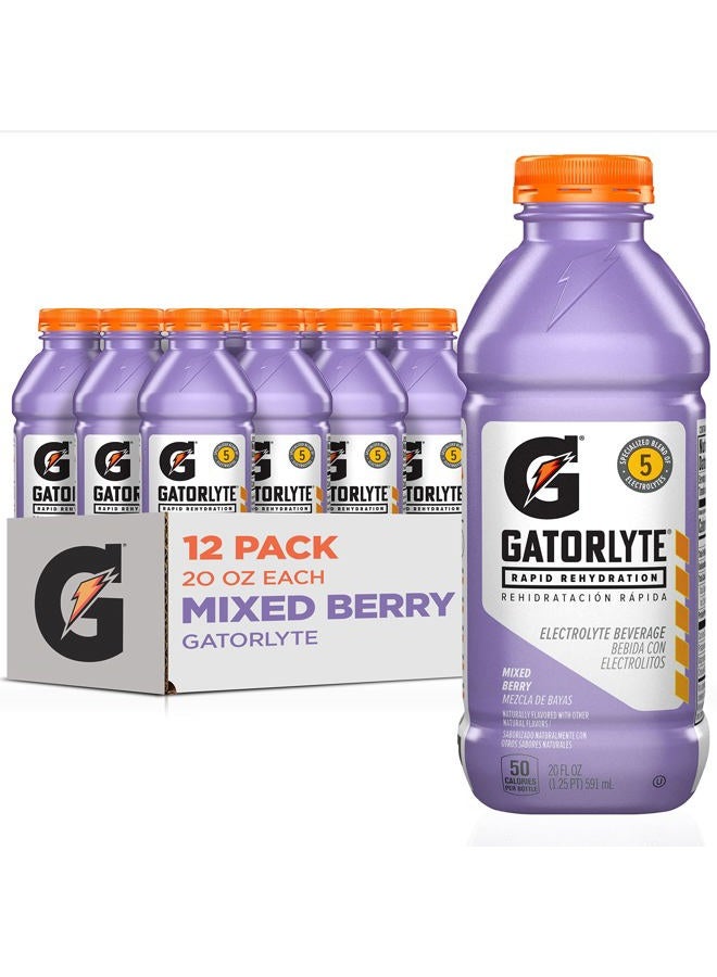 Gatorlyte Gatorade Rapid Rehydration Electrolyte Beverage, Mixed Berry, 20oz Bottles (12 Pack) - Image 1
