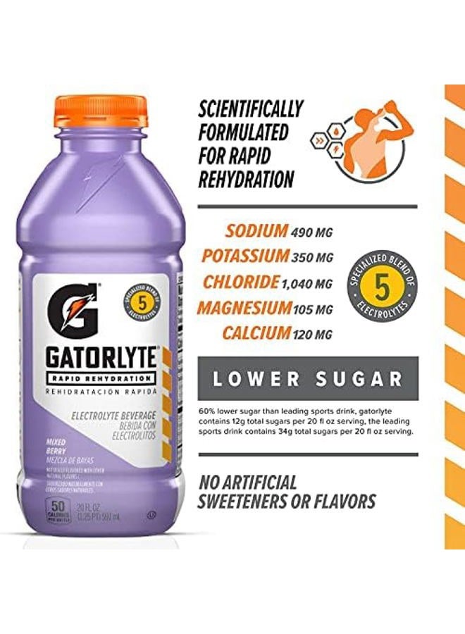 Gatorlyte Gatorade Rapid Rehydration Electrolyte Beverage, Mixed Berry, 20oz Bottles (12 Pack) - Image 5