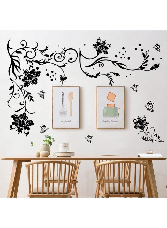 LiveGallery Black Vines Wall Decals Flowers Wall Stickers Twigs Vine Wall Decal DIY Removable Vinyl Chrysanthemum Wall Decor for Baby Kids Girls Bedroom Living Room Offices TV Sofa Background Home - Image 1