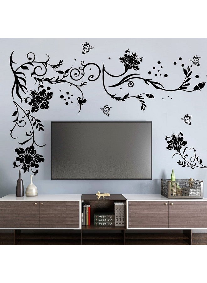 LiveGallery Black Vines Wall Decals Flowers Wall Stickers Twigs Vine Wall Decal DIY Removable Vinyl Chrysanthemum Wall Decor for Baby Kids Girls Bedroom Living Room Offices TV Sofa Background Home - Image 2