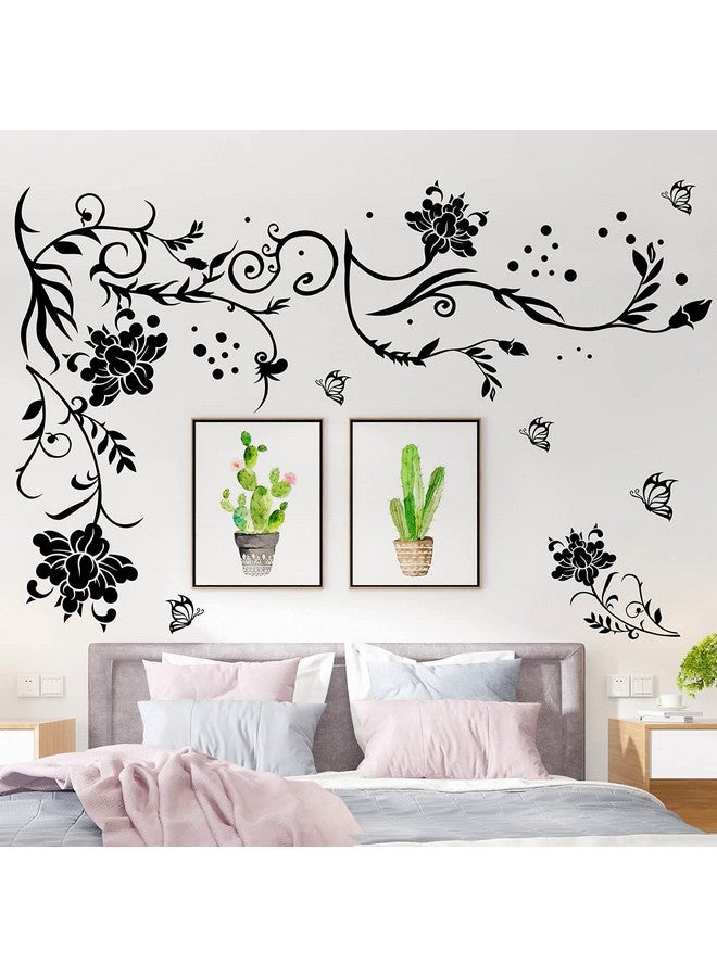 LiveGallery Black Vines Wall Decals Flowers Wall Stickers Twigs Vine Wall Decal DIY Removable Vinyl Chrysanthemum Wall Decor for Baby Kids Girls Bedroom Living Room Offices TV Sofa Background Home - Image 3