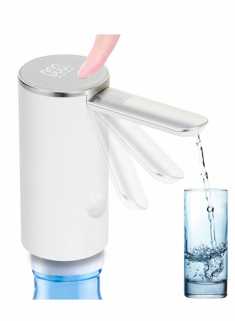 Universal Foldable Electric Water Bottle Pump Dispenser for 1-5 Gallon Bottles - Automatic Touch Drinking Machine with USB Cable (White)  - Image 1