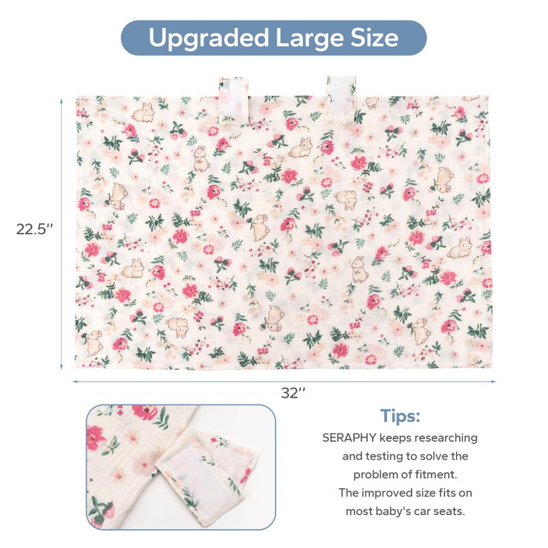 SERAPHY 100% Muslin Cotton Car Seat Covers for Babies, Universal Baby Car Seat Cover, Breathable Muslin Carseat Cover Canopies for Boys and Girls, Soft Infant Car Seat Cover for Summer â€” Rabbits - Image 2