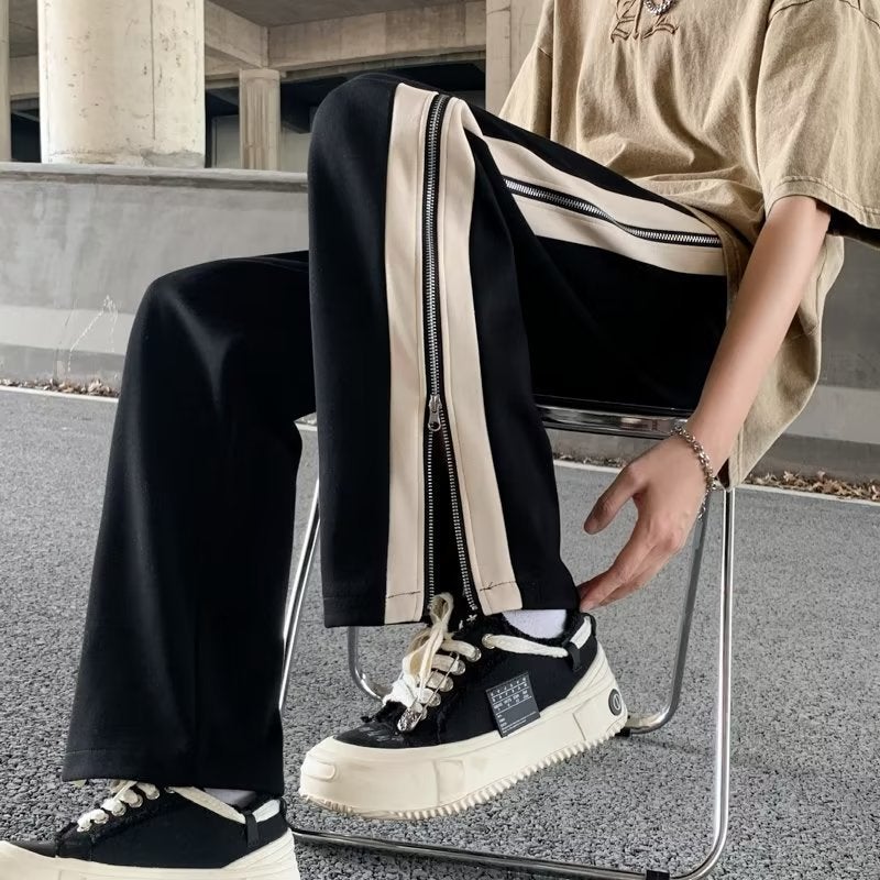2024 Casual Pants High Street Hong Kong Style Design Sense Niche Zipper Split Loose Straight Wide Leg Trousers - Image 2