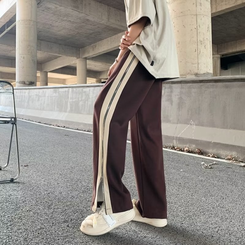 2024 Casual Pants High Street Hong Kong Style Design Sense Niche Zipper Split Loose Straight Wide Leg Trousers - Image 3