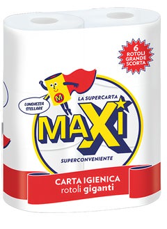 Maxi Supercarta Toilet Roll 2 Ply - 6 Rolls - 198 High Absorbent Sheets per Roll 