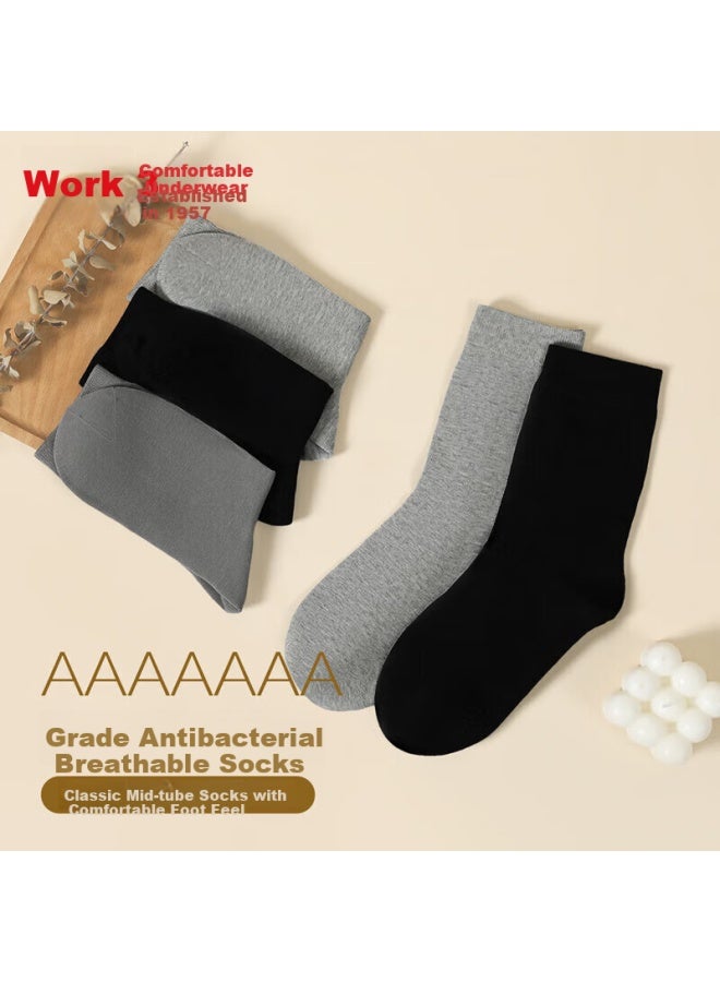 hongdou Hodo Men's Socks, 7a Antibacterial Cotton-spandex Elastic Breathable Mid-calf Five-pair Pack Casual Socks - Image 1