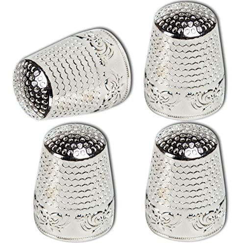 ZESION 4Pcs Sewing Thimbles, Metal Thimbles for Hand Sewing Finger Protector, Quilting Craft Accessories for Knitting Needlework DIY Tools, Silver - Image 1