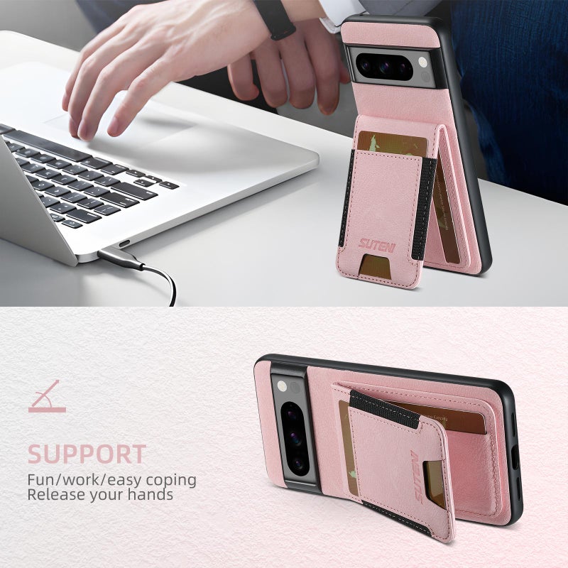 Suteni For Google Pixel 10 Pro Xl H03 Litchi Leather Card Bag Stand Back Phone Case(Pink) - Image 5