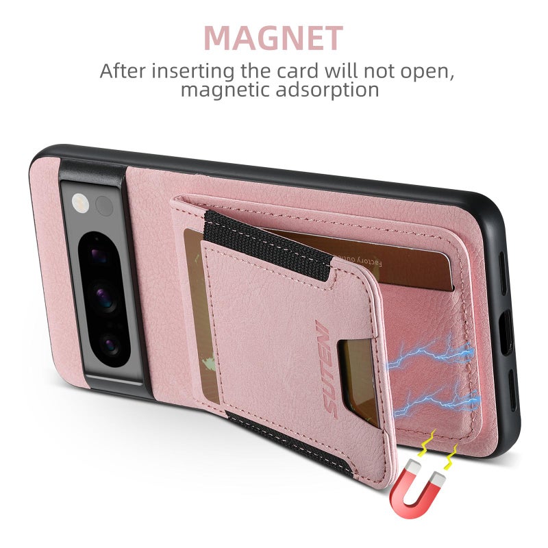 Suteni For Google Pixel 10 Pro Xl H03 Litchi Leather Card Bag Stand Back Phone Case(Pink) - Image 3
