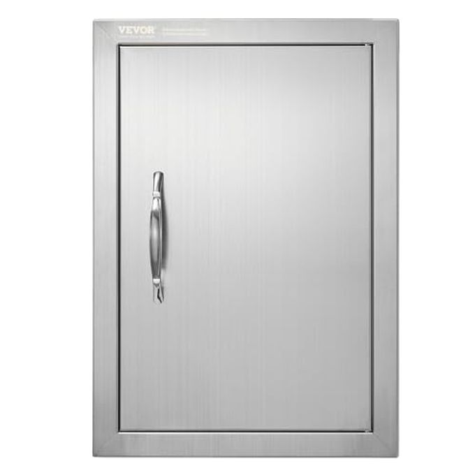 VEVOR Outdoor BBQ Kitchen Door - 14W x 20H Inch Stainless Steel Flush Mount Vertical Wall Door with Handle for Island, Grilling Station
