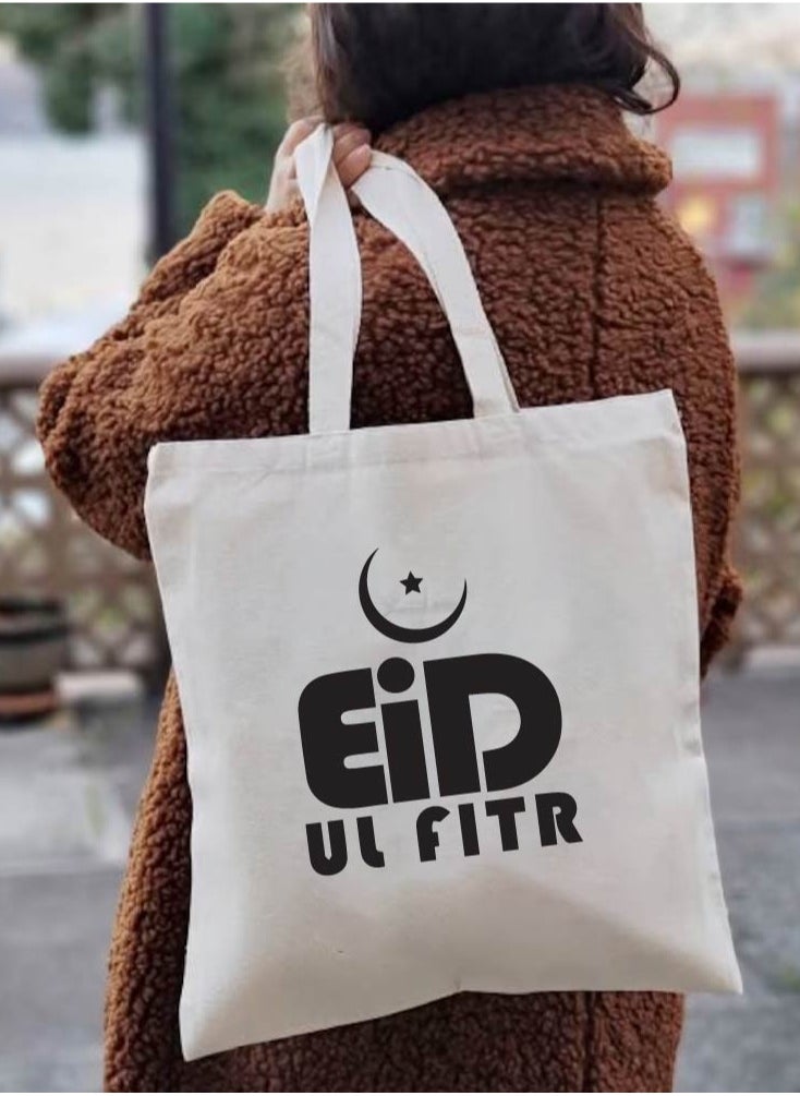 PRINTSHOP4ME - Eid Cotton Shopper Bag - Reusable and Eco-Friendly Canvas Tote Bag for Women - Gift for Eid - Perfect for Shopping and Everyday Use - Celebrate Eid in Style - Image 1