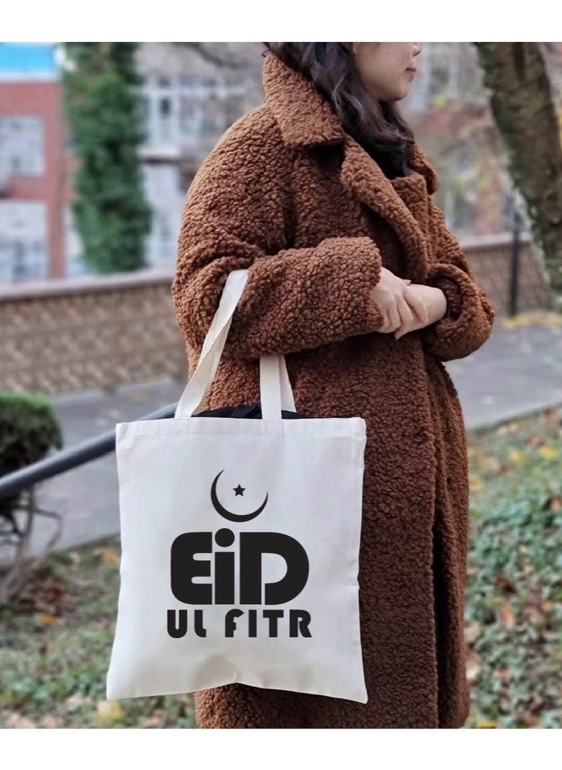 PRINTSHOP4ME - Eid Cotton Shopper Bag - Reusable and Eco-Friendly Canvas Tote Bag for Women - Gift for Eid - Perfect for Shopping and Everyday Use - Celebrate Eid in Style - Image 1