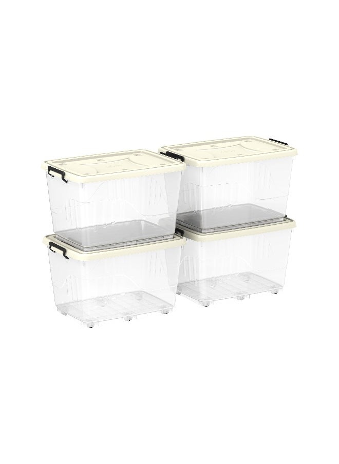 Cosmoplast 132L Clear Plastic Set of 4 Storage Box with Wheels Lockable Lid (Off White)  - Image 1