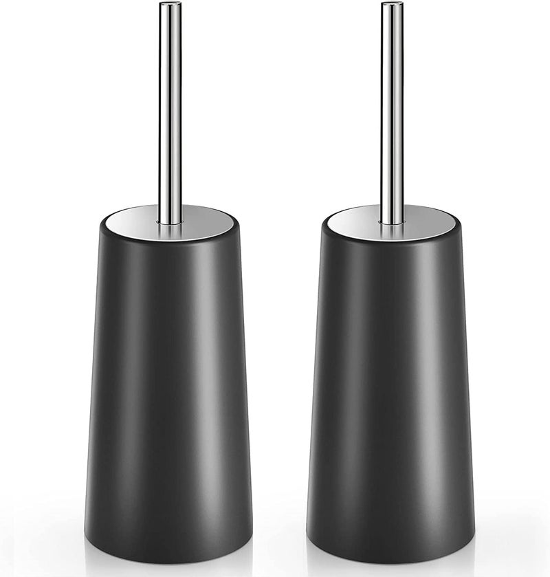 TOPSKY Toilet Brush with Holder, 2 Pack Compact Toilet Bowl Cleaner Brush and Holder with Stainless Steel Handle, Toilet Bowl Brush for Bathroom Storage (Black) - Image 1