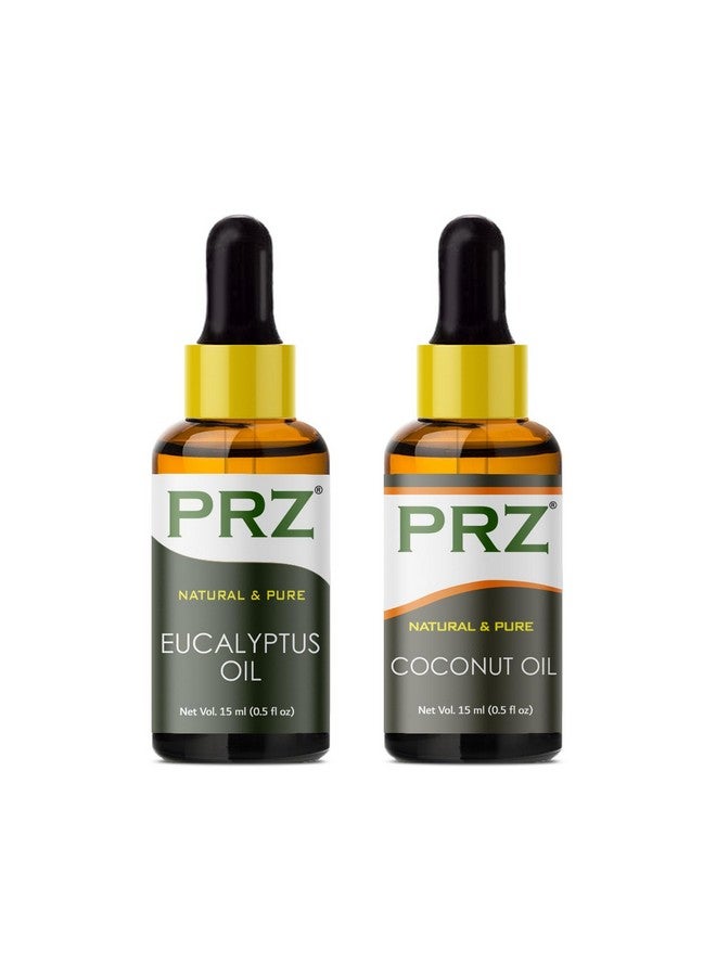 بي ار زد مجموعة من زيت الأوكالبتوس العطري وزيت جوز الهند البكر الممتاز المعصور على البارد، زيت طبيعي نقي 100% من الدرجة العلاجية للعلاج العطري وتدليك الجسم والعناية بالبشرة ونمو الشعر (15 مل لكل منهما) - Image 1