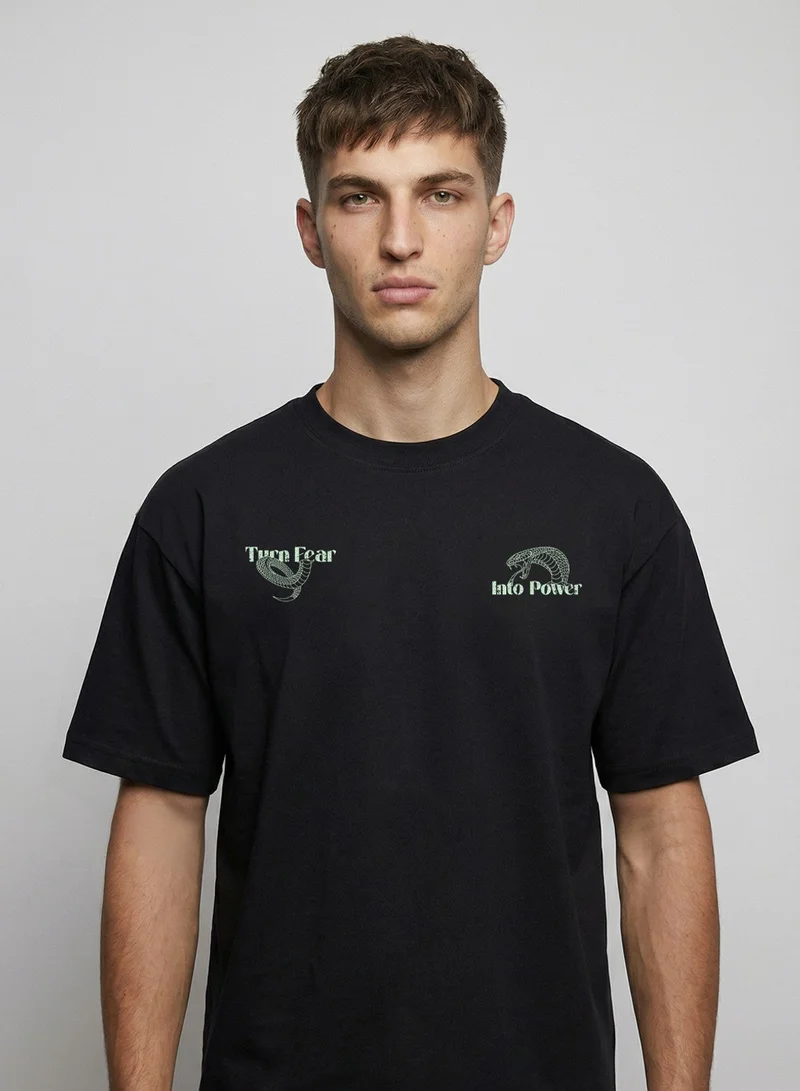 Dennis Lingo Black 100% Cotton Printed Regular Fit T-Shirt For Men