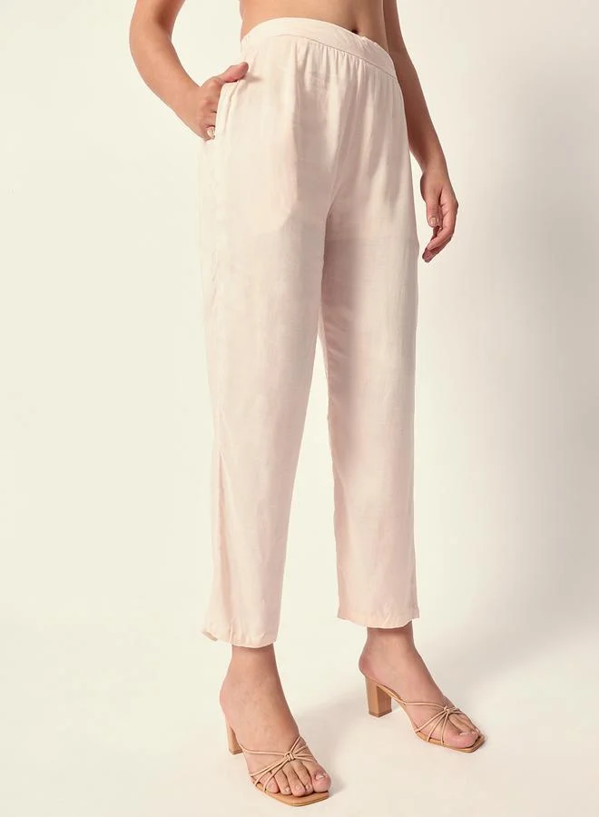 ISHIN Women's Off White Muslin Textured Tunic Full Palazzo Regular Fit Kurta Set