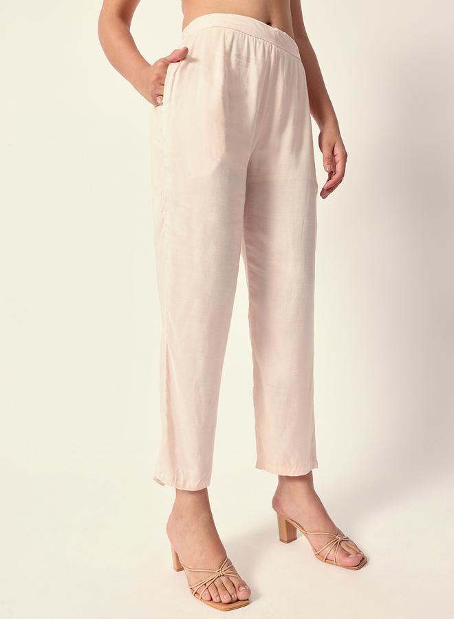 ISHIN Women's Off White Muslin Textured Tunic Full Palazzo Regular Fit Kurta Set  - Image 3