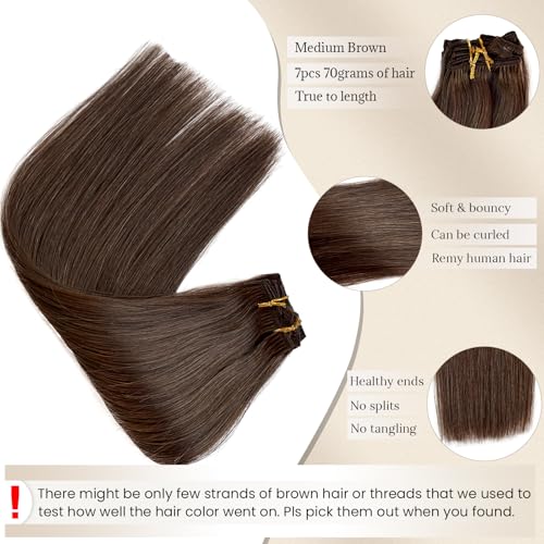 Licoville Clip in Hair Extensions Real Human Hair Brown Thick Hair Extensions Clip in 12 Inch Licoville Medium Brown Human Hair Clips ins for Women - Image 3