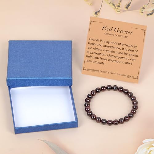 LPBeads Handmade Natural Gemstone Stretch Elastic 8mm Garnet Bracelet Healing Crystal Round Stone Beads Jewelry Gifts for Women Men - Image 2