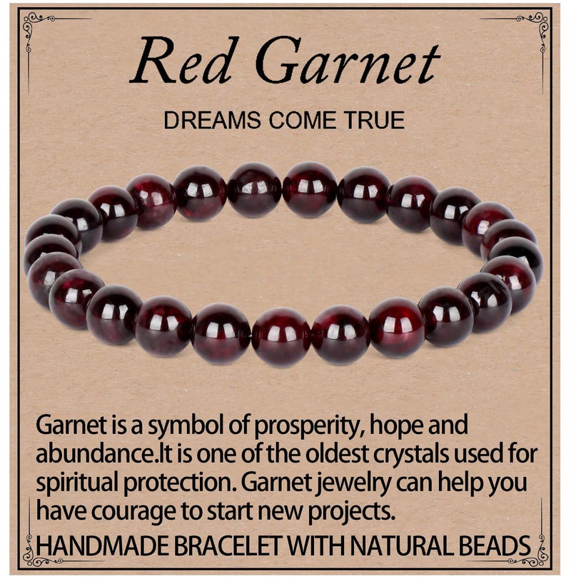 LPBeads Handmade Natural Gemstone Stretch Elastic 8mm Garnet Bracelet Healing Crystal Round Stone Beads Jewelry Gifts for Women Men - Image 1