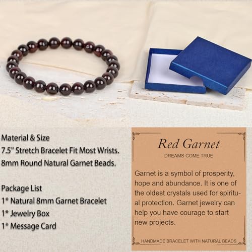 LPBeads Handmade Natural Gemstone Stretch Elastic 8mm Garnet Bracelet Healing Crystal Round Stone Beads Jewelry Gifts for Women Men - Image 4