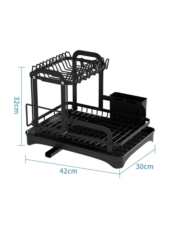 Aikenn Dish Drying Rack,Sink Dish Drying Rack,Stainless Steel Dish Rack,2 Tier Large Dish Rack,Adjustable Pot Organizer For Kitchen Cabinet Storage,Dishes, Bowls,Cutlery(Black)  - Image 2