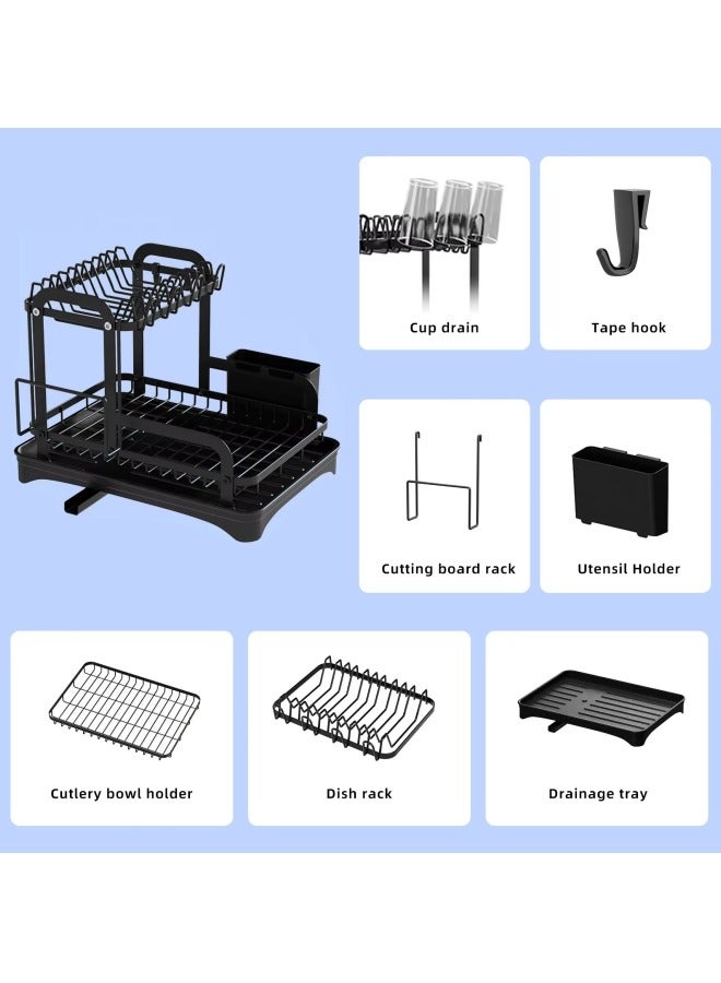 Aikenn Dish Drying Rack,Sink Dish Drying Rack,Stainless Steel Dish Rack,2 Tier Large Dish Rack,Adjustable Pot Organizer For Kitchen Cabinet Storage,Dishes, Bowls,Cutlery(Black)  - Image 3
