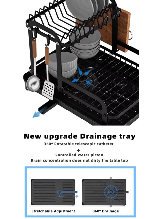 Aikenn Dish Drying Rack,Sink Dish Drying Rack,Stainless Steel Dish Rack,2 Tier Large Dish Rack,Adjustable Pot Organizer For Kitchen Cabinet Storage,Dishes, Bowls,Cutlery(Black)  - Image 4