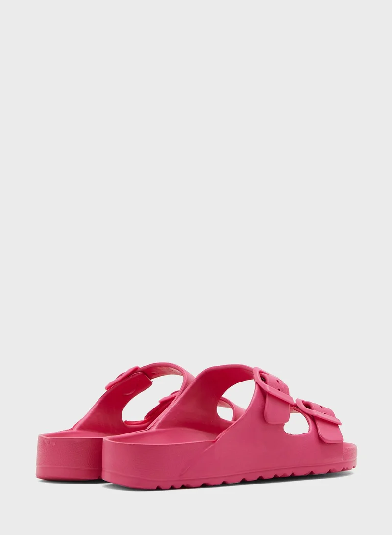 Ginger Double Buckle Strap Footbed Slides