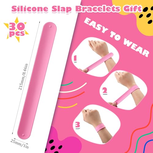 Vinsot 30 Pcs Silicone Slap Bracelets Gift for Kids DIY Slap Bands Party Favor Soft Blank Snap Wristbands Bulk for School Craft Project Painting Classroom Prizes Birthday WeddingPink - Image 5