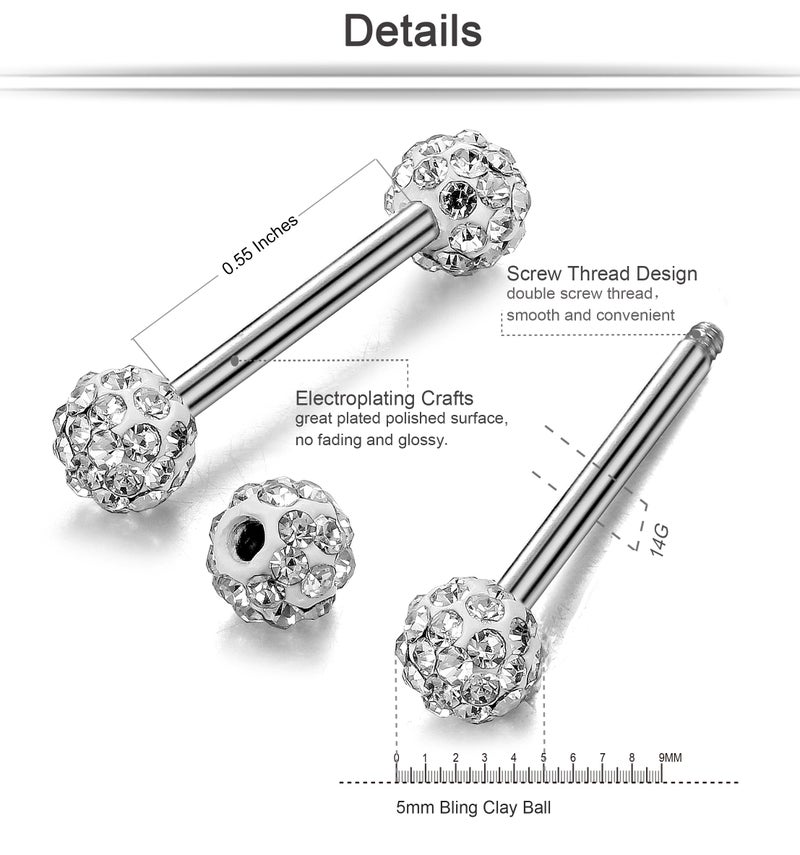 ORAZIO 6-8 Pcs 14G 316L Stainless Steel CZ Nipple Piercing Barbell Belly Button Ring for Women - Image 2