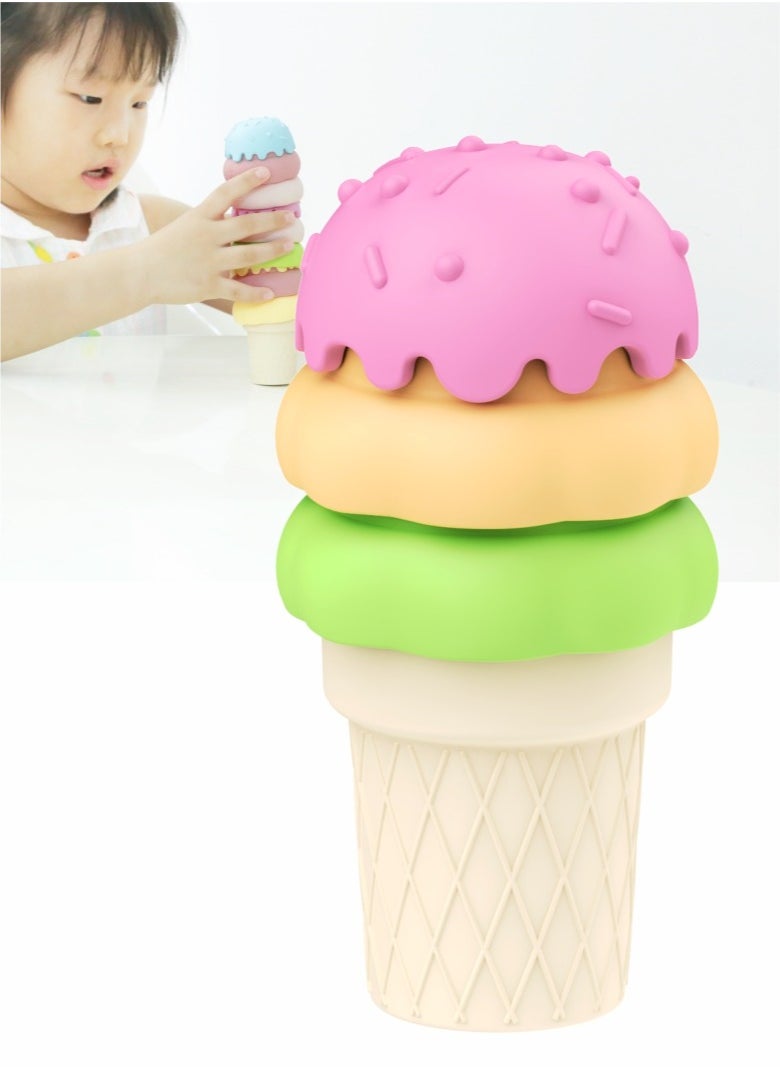 HieerBus Ice Cream Set Stacking Toys for Kids, Montessori Stacking Fine Motor Skills Toys, Manipulatives Learning Toys ﻿Pink,1 pack  - Image 1