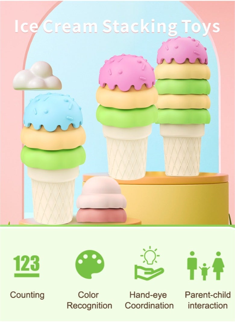 HieerBus Ice Cream Set Stacking Toys for Kids, Montessori Stacking Fine Motor Skills Toys, Manipulatives Learning Toys ﻿Pink,1 pack  - Image 2