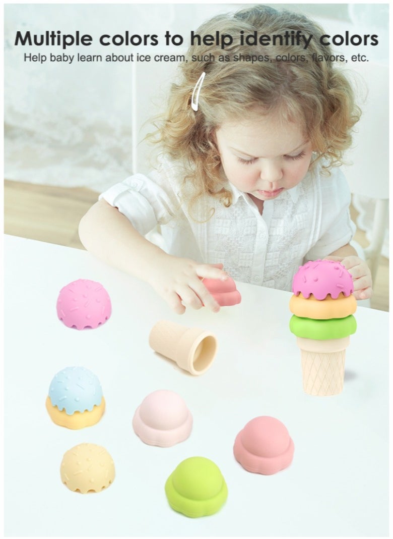 HieerBus Ice Cream Set Stacking Toys for Kids, Montessori Stacking Fine Motor Skills Toys, Manipulatives Learning Toys ﻿Pink,1 pack  - Image 4