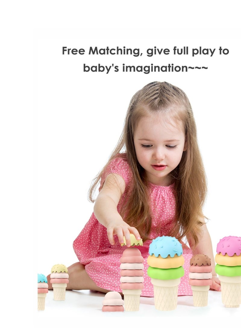 Ice Cream Set Stacking Toys for Kids, Montessori Stacking Fine Motor Skills Toys, Manipulatives Learning Toys ﻿Pink,1 pack